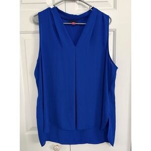 Vince Camuto RoyalBlue Sleeveless V-Neck Top Blouse Women's XL Sheer Lightweight